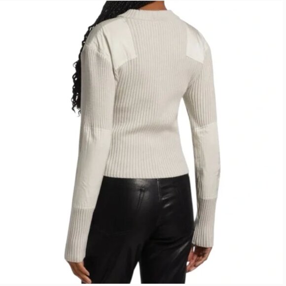 Rag & Bone Nikole Beige Cream Satin Paneled Ribbed 100% Wool Sweater - Picture 2 of 8